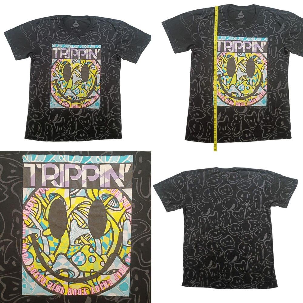 Bailey Apparel Enjoy Your Trip TRIPPIN' Graphic AOP Smiley Face T-Shirt Large
